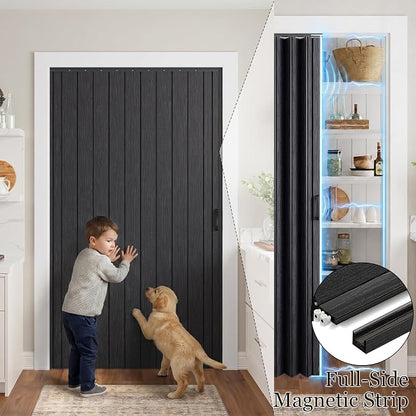 SmartStandard 36" x 80" Accordion Doors, Double Walled, Classic Black | Easy to Assemble, Save Space, PVC Accordion Folding Doors for Closet Doorway Basement, with Track and Hardware