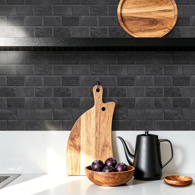 Peel and Stick Subway Tiles, Matte Black Self-Adhesive Backsplash