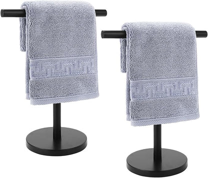 T-Shape Bath Hand Towel Holder Stand, Stainless Steel Free Standing Hand Towel Rack, for Bathroom Kitchen & Countertop, Matte Black, 2 Pack