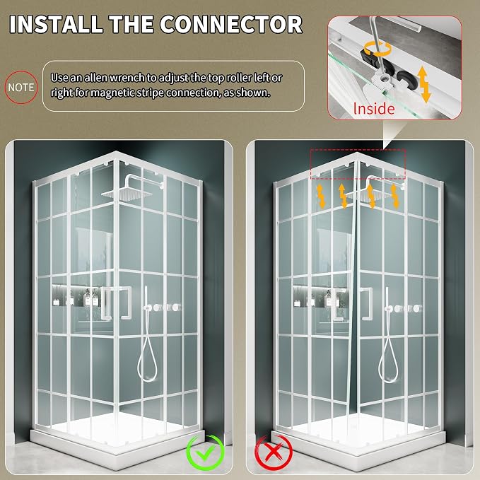 36x36x71 White Shower Enclosure, 1/4"(6mm) SGCC Clear Grid Tempered Glass | Double Sliding Corner Shower Door, Stainless Steel Handle&Tracks, Easy to Assemble, Base No Included