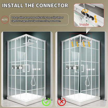36x36x71 White Shower Enclosure, 1/4"(6mm) SGCC Clear Grid Tempered Glass | Double Sliding Corner Shower Door, Stainless Steel Handle&Tracks, Easy to Assemble, Base No Included