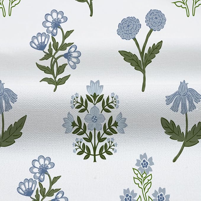 MUGINYU Abstract Vintage Floral Cotton Shower Curtain - Floral Block Print Pattern in Blue and Green,Botanical Boho Shower Curtain Set for Rustic Farmhouse Frenchy Bathroom Decor 72x72 Inch