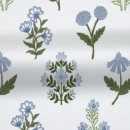 MUGINYU Abstract Vintage Floral Cotton Shower Curtain - Floral Block Print Pattern in Blue and Green,Botanical Boho Shower Curtain Set for Rustic Farmhouse Frenchy Bathroom Decor 72x72 Inch