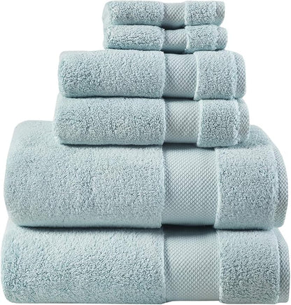 Madison Park Signature Splendor Luxury 100% Cotton Bathroom Towel Set - Soft, Plush 1000 GSM Heavyweight Hotel Quality, Zero Twist, Highly Absorbent, Quick Dry, Multi Sizes, Blue 6 Piece
