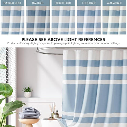 Madison Park Spa Waffle Weave Extra Wide Shower Curtain, 108 x 72, Blue | Striped, Pieced Fabric Design, 3M Scotchgard Moisture Management, Hotel Quality, Modern, for Bathroom, OEKO-TEX Certified