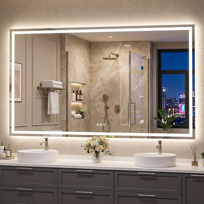 Antok 60x36 LED Bathroom Mirror with Lights, Backlit + Front Lit Vanity Mirror with CRI>90, Dimmable Anti-Fog Smart Mirror with Memory Function, 3 Color Temperatures, Shatterproof Tempered Glass, ETL