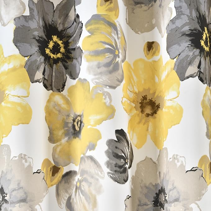 Lush Decor Leah Light Filtering Window Curtain Panels, Pair, 52" W x 45" L, Yellow & Gray - Floral Drapes for Bedroom - Yellow Curtains -Farmhouse Decor