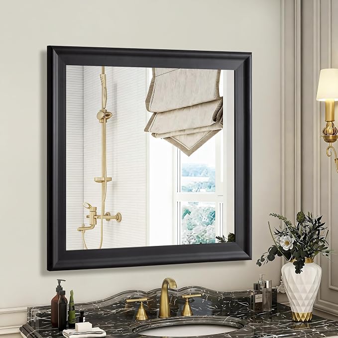 CULER Black Wall Mirror for Bathroom,Rectangle 30 x 30 inch Vanity Mirror | Square Hanging Mirrors for Living Room,Bedroom,Entryway