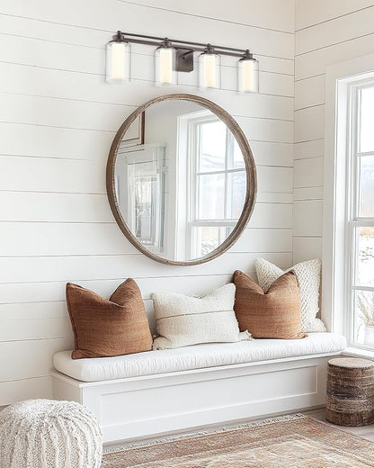 HWH Bathroom Light Fixtures 4 Lights, Clear Glass, 5CCT, 5HLT63B-4W-LED ORB | Dimmable, Oil Rubbed Bronze, 24W, Bathroom Vanity Light Over Mirror, Vanity Lights, Smooth LED Brightness Adjustment