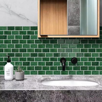 10 Sheets Thicker Design Peel and Stick Backsplash for Kitchen and Bathroom, 12"x12", Green