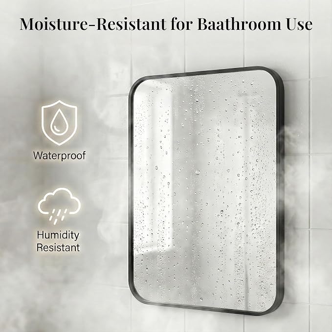 2-Pack 24x30 Inch Matte Black Rounded Rectangle Vanity Mirrors | Double Vanity or Two Bathrooms, Pair or Separate Use, Iron Frame, Layered Shadow Box Look, Two-Way Mount