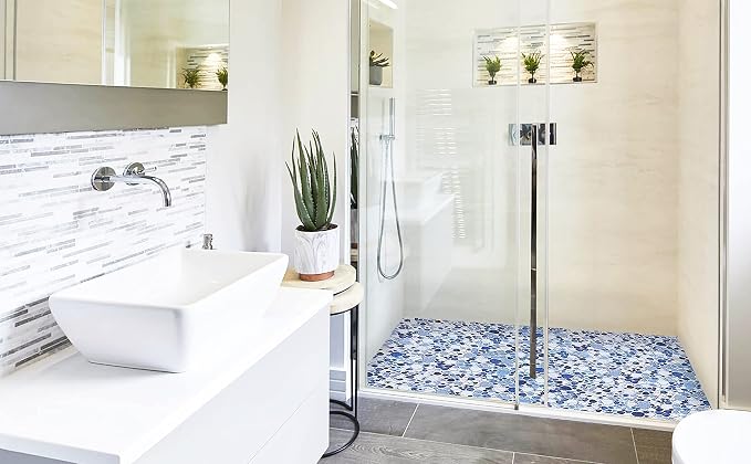 Blue Shower Floor Pebbles Tile Bathroom Mosaic Backsplash Wall Tiles (5 Sheets)