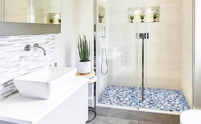 Blue Shower Floor Pebbles Tile Bathroom Mosaic Backsplash Wall Tiles (5 Sheets)