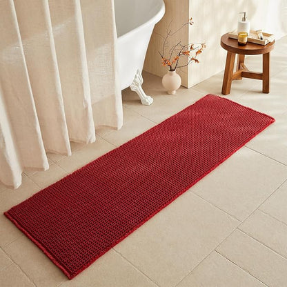 TYUU Waffle Runner Rug Bathroom, Long Boho Bath Mat, 72x24 Burgundy | Super Absorbent Quick Dry Bath Rug, Non-Slip Backing, Soft Waffle Washable Farmhouse Bathroom Mats, Tub, Shower & Home Decor