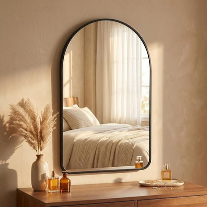 HARRITPURE 26"x38" Arched Bathroom Mirror Wall Mounted Black Arch Mirror | Vanity Aluminum Alloy Frame Arch Wall Mirror for Living Room, Bedroom, Entryway