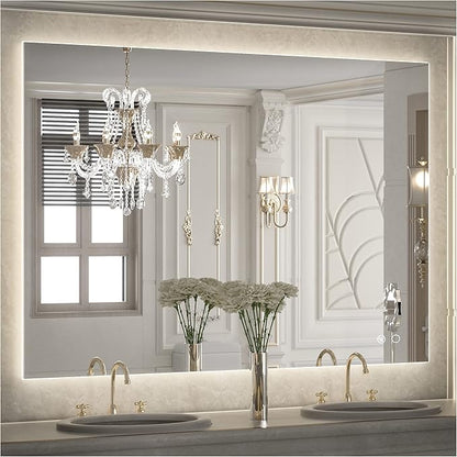 Keonjinn Backlit Mirror 40 x 32 Inch LED Mirror Bathroom Vanity Mirror with Lights 3-Color Warm/Natural/White High Lumens 6418LM, Anti-Fog Wall Mounted Dimmable Lighted Makeup Mirror | Dimmable 3 Color Lights, High Lumen, Auto-OFF Defogging, Secure Fre...