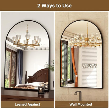 20"x30" Black Arched Bathroom Mirror - Wall Mirror for Bathroom, Metal Frame Vanity Mirror, Dresser Mirror, Arch Decorative Mirrors for Living Room, Bedroom, Entryway, Mantle