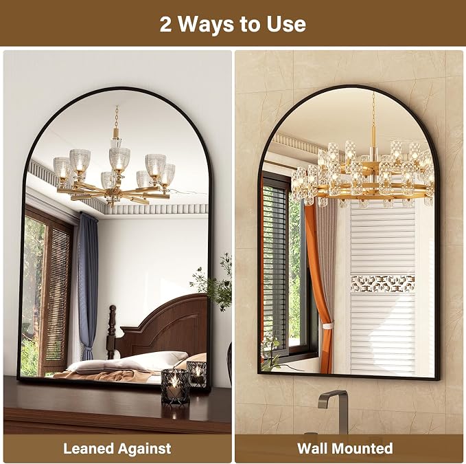 XRAMFY 20"x30" Black Arched Bathroom Mirror - Wall Mirror for Bathroom, Metal Frame Vanity Mirror, Dresser Mirror, Arch Decorative Mirrors for Living Room, Bedroom, Entryway, Mantle