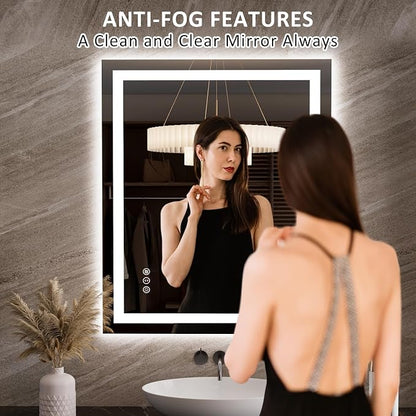 LOAAO 35.4"x29.9" LED Bathroom Mirror with Lights, UL Listed | Anti-Fog, Dimmable, 3 Color Temperature, Backlit + Front Lit, Memory Function, Tempered Glass