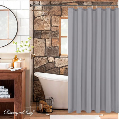 Fabric Shower Curtain Liner 72"Wx78"L-Silver Grey Extra Long Shower Liners | Hotel Quality Water Resistant Machine Washable Shower Liner-Cloth Polyester Light Weight High Ceilings Bathroom Curtain Liner