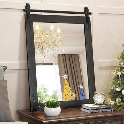 Farmhouse Mirror 28x36 Inch, Black Wood Bathroom Mirror Vanity, Wood Framed Rectangular Wall Rustic Mirrors for Entryway, Living Room, Bedroom