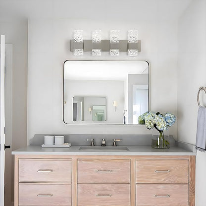 Modern Bathroom Light fixtures Brushed Nickel Dimmable Vanity Lights for Bathroom Crystal LED Bathroom Lighting fixtures Over Mirror 4 Light 6000K