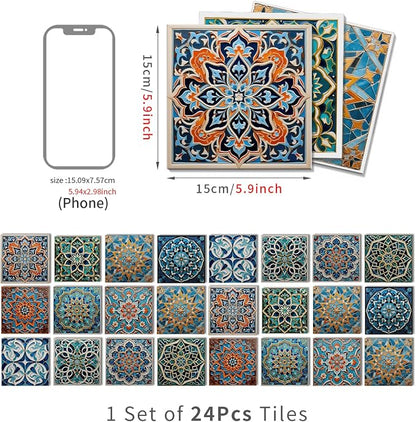 6x6 in Wall Tile Decals Stick on Backsplash for Kitchen,24Pcs | 1.6mm-Thick FOAM+PE Tile Stickers,Self-adhesive Tiles Bathroom,Cabinets,RVs