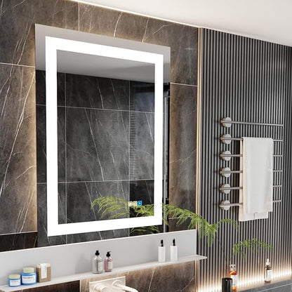 18 * 24inchesLED Mirror, Smart Bathroom Mirror with Lights, Anti-Fog, Tempered Glass, 3 Colors Dimmable, Front and Backlit, CRI 90+, Wall Mounted, Memory