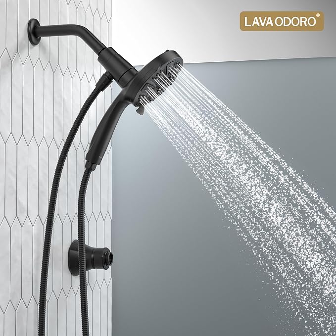 Handheld Shower Head with Magnetic Docking System | 9-Function High Pressure Detachable Shower Head, 5-inch Showerhead with 72 Inch Hose, Remote Dock, Matte Black, SH180-MB-D