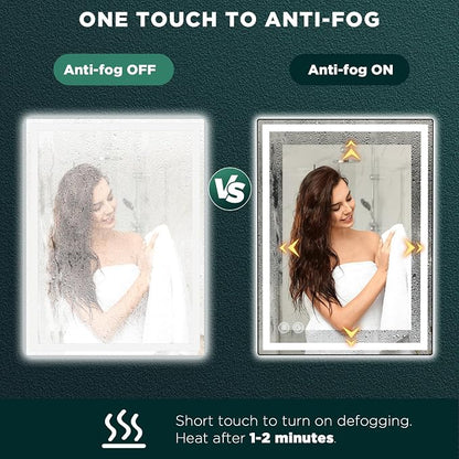 32" x 24" LED Bathroom Mirror with Lights, Memory Vanity Mirror | Anti-Fog, 3 Color Modes, Dimmable, Front Lit, Memory Function, Tempered Glass, Lighted Bathroom Mirror for Wall