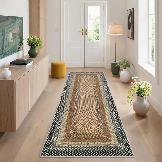 Imitation Braided Collection-Print Washable Runner Rug 2x6 Modern Non Slip Kitchen Rugs Indoor Entryway Rug Soft Bath Mat Stain Resistant Carpet for Bedroom Hallway Laundry Nursery 2'x6'