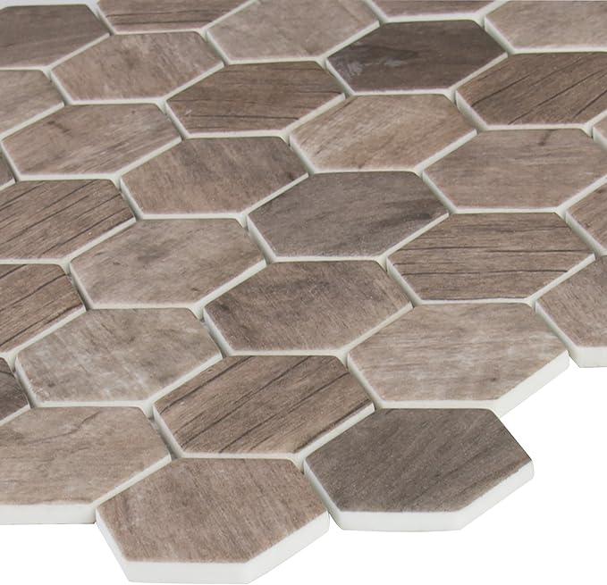MSI Driftwood Hexagon Glass Tile for Kitchen Backsplash, Wall Tile for Bathroom, Accent Wall Tile, and Shower Wall Tile, 11.02 in. x 12.76 in. Mesh-Mo