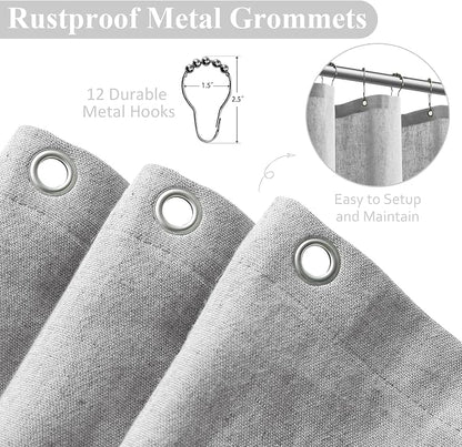 Light Grey Linen Shower Curtain, Cloth Textured Fabric Shower Curtain Set with Hooks, Simple Elegant Modern Farmhouse Country Ultra Thick Bath Curtains for Bathroom,Water Repellent,72x72