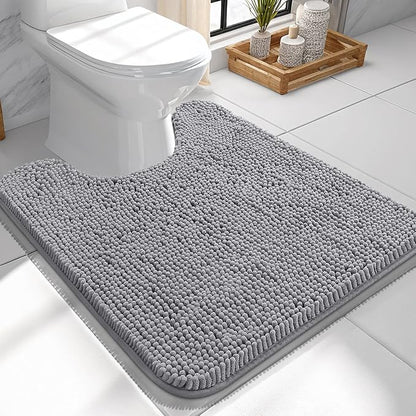OLANLY Toilet Rugs U-Shaped 24x24, Soft Absorbent Chenille Contour Rugs | Grey, Quick-Drying Rubber Backing, Machine Washable Non-Slip Shaggy Bathroom Mat for Toilet, Home Decor Accessories