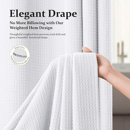 Stall Waffle Shower Curtain 256 GSM Heavy Fabric 36x72 White | Narrow Half Size, Thick Cloth, Weighted Hem, Water Repellent, Hotel Luxury Polyester Shower Curtain Set for Bathroom 6 Hooks