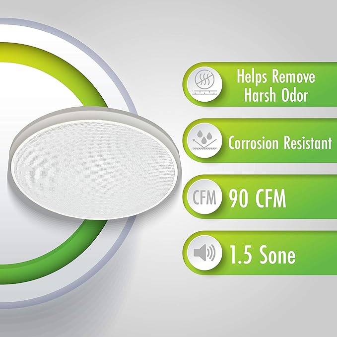Homewerks WORLDWIDE 7130-03-BT Bluetooth Bath Fan & Speaker,White, 90 CFM, Round Bluetooth Bath Fan