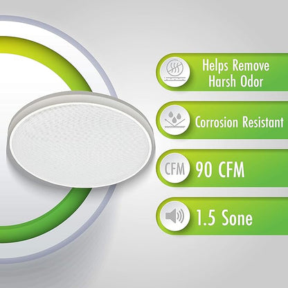 Homewerks WORLDWIDE 7130-03-BT Bluetooth Bath Fan & Speaker,White, 90 CFM, Round Bluetooth Bath Fan