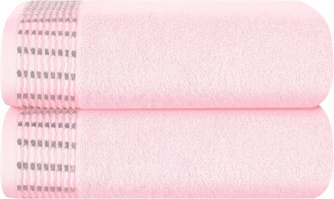 Cotton 2 Pack Oversized Bath Towel Set 28x55 inches, Large Bath Towels, Ultra Absorbant Compact Quickdry & Lightweight Towel, Ideal for Gym Travel Camp Pool - Pink