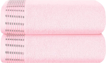 Cotton 2 Pack Oversized Bath Towel Set 28x55 inches, Large Bath Towels, Ultra Absorbant Compact Quickdry & Lightweight Towel, Ideal for Gym Travel Camp Pool - Pink