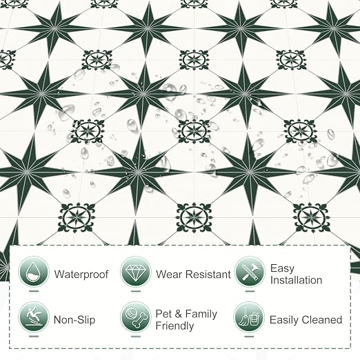 MORCART 20PCS 7.87" x 7.87" Peel and Stick Floor Tile, Green Stellar | Self-Adhesive DIY Vinyl Flooring, Removable and Waterproof Tile Sticker for Bathroom, Kitchen, Wall, Bedroom, Stairs