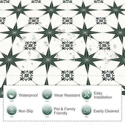 MORCART 20PCS 7.87" x 7.87" Peel and Stick Floor Tile, Green Stellar | Self-Adhesive DIY Vinyl Flooring, Removable and Waterproof Tile Sticker for Bathroom, Kitchen, Wall, Bedroom, Stairs