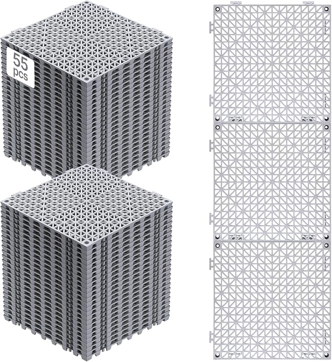 VEVOR Interlocking Tile 55PCS, Drainage Tiles 12" x 12" Splicing, Soft PVC Interlocking Drainage Floor Tiles, Non-Slip Drainage Holes for Restroom, Bathroom, Kitchen, Pool, Wet Areas, Grey