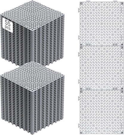 VEVOR Interlocking Tile 55PCS, Drainage Tiles 12" x 12" Splicing, Soft PVC Interlocking Drainage Floor Tiles, Non-Slip Drainage Holes for Restroom, Bathroom, Kitchen, Pool, Wet Areas, Grey