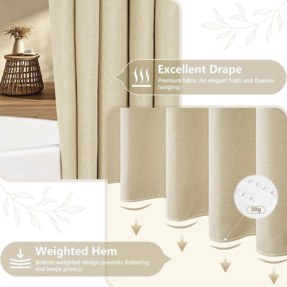 36 x 72 Inch Natural Linen Look Stall Shower Curtain Beige, Faux Linen Farmhouse Thick Fabric Shower Stall Curtain Water-Resistant, Cream Bathroom Curtain Washable for Single Stall