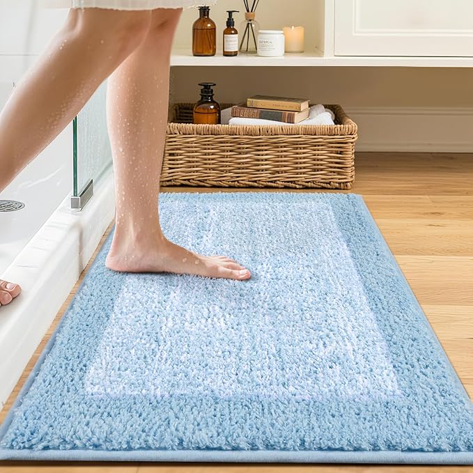 Bathroom Rugs 30x20 Non Slip Washable, Light Blue Bath Mat for Bathroom Floor Tub, Soft Absorbent Quick Dry Mats for Shower, Bathtub,Home Decor