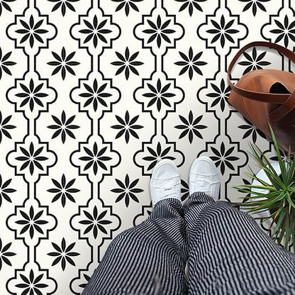 MORCART Peel and Stick Floor Tile, Vinyl Flooring Waterproof, DIY Flooring for Bathroom, Kitchen, Fireplace, Pet House, Stairs, Bedrooms, Wall (40PCS,7.87" x 7.87",Black)