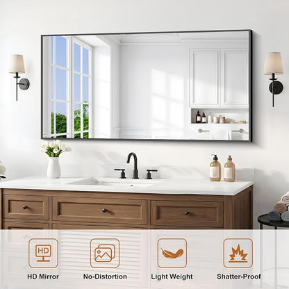 DESBING Black Bathroom Mirror for Wall, 24x48 Inch Rectangle Mirrors with Metal Frame, Modern Vanity Wall Mirror Decor for Entryway Hangs, Bathroom Living Room Horizontal or Vertical