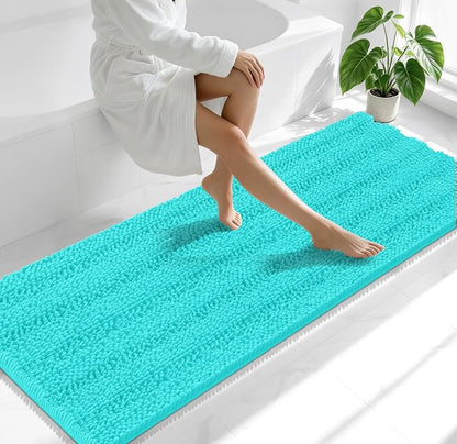 Smiry Thick Chenille Bathroom Runner Rugs 70x24, Absorbent Bath Mat, Teal | Quick‑Dry & Machine Washable, Non‑Slip Bath Carpet, Soft Striped Bath Rugs for Tub & Shower, Modern Home Decor Accessories