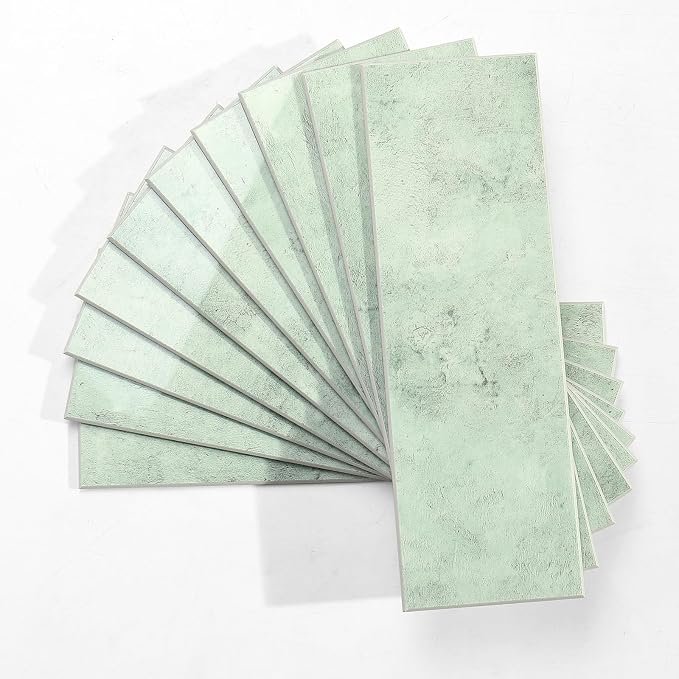 Tilingview 30 PCS Peel and Stick Backsplash Tile for Kitchen/Bathroom/Living Room, 3"x 9" Self-Adhesive Glossy Subway Tile for Backsplash, Matte Textures Tiles/Handmade Tiles (Light Green)