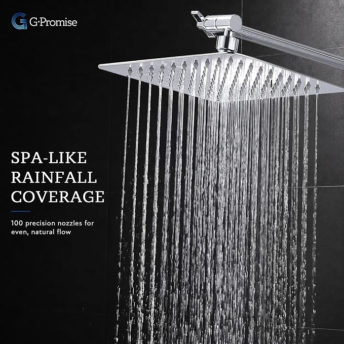 G-Promise All Metal 8" Rain Shower Head with Handheld for Bathroom Upgrade | All Metal, Built to Last, Easy Install, Adjustable Height & Angle for All Heights, Extra Long Hose, Modern Upgrade